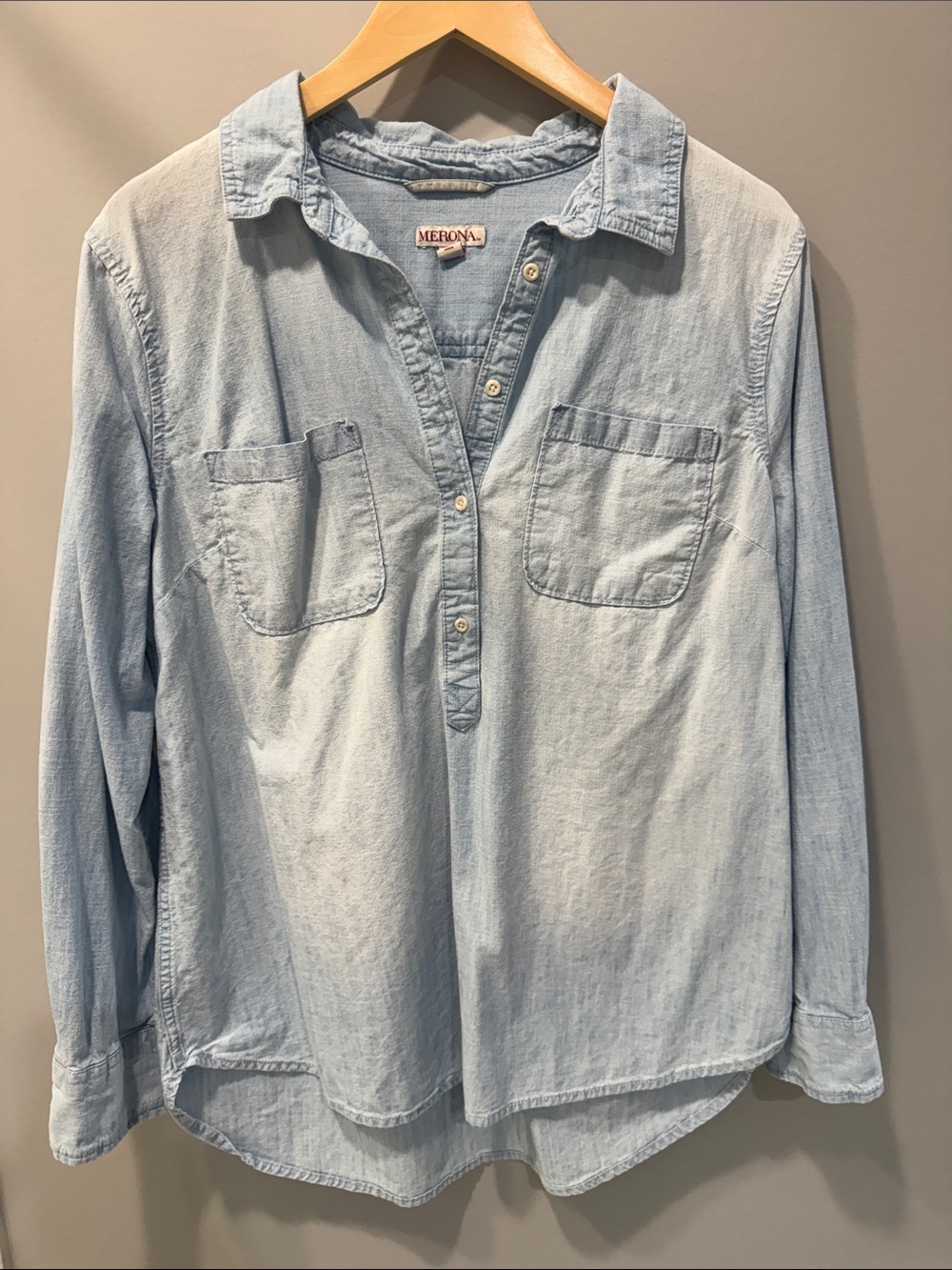 Merona denim/chambray tunic top, large